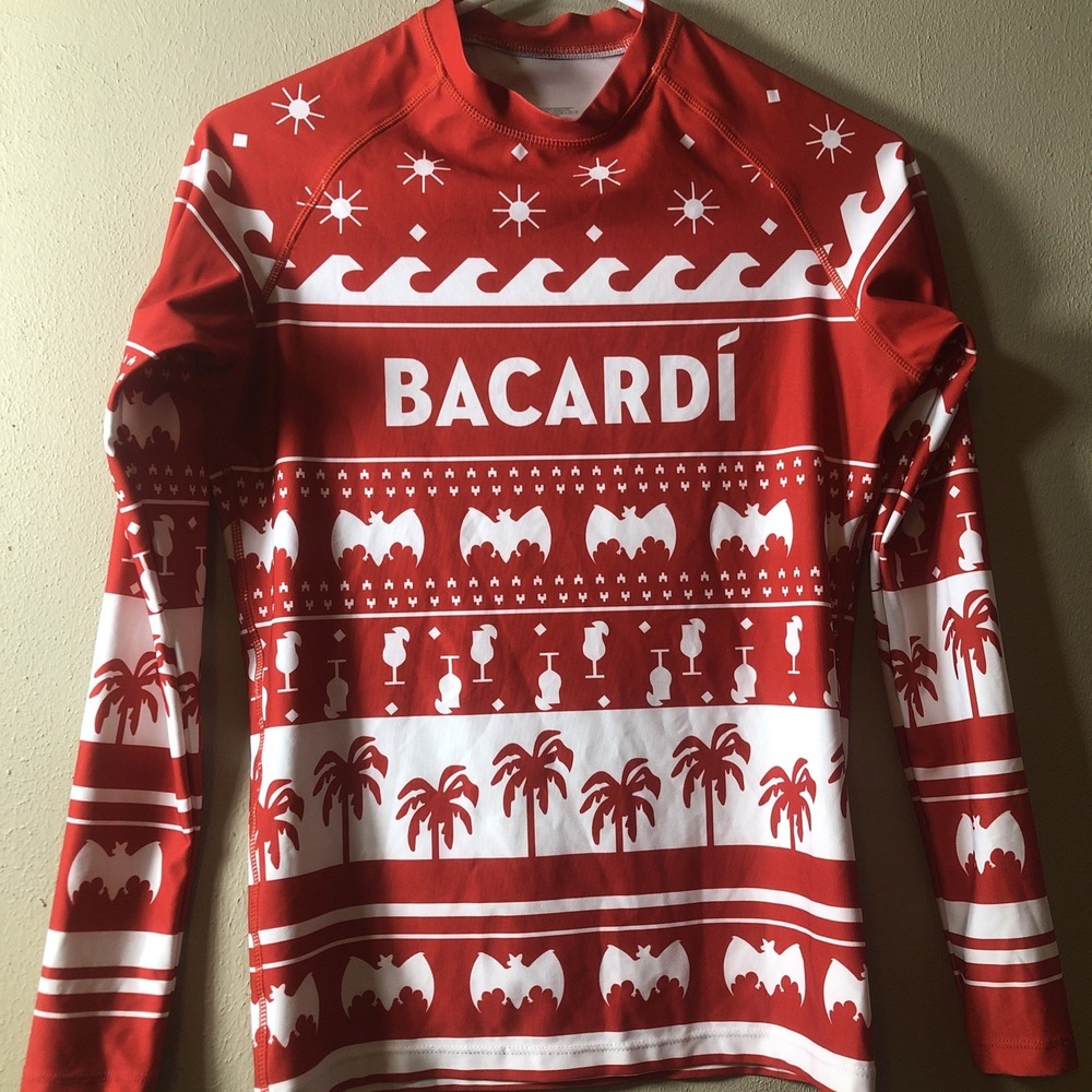 Womens Bacardi Polyaide Air Cool Dry Fit Long Sleeve Pool Ugly Xmas Shirt SMALL